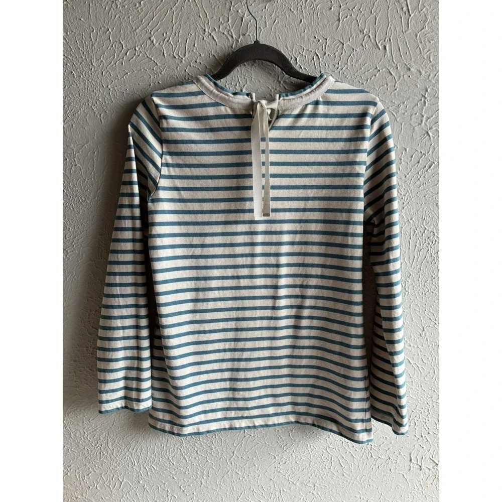 Tory Burch Embellished Striped Top Blue Cream Preppy Nautical Size S - Picture 3 of 14